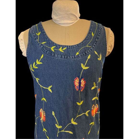 Carolina Blues Vintage Denim Dress Sz 8 Embroidered Butterflies 100% Cotton - Picture 4 of 11